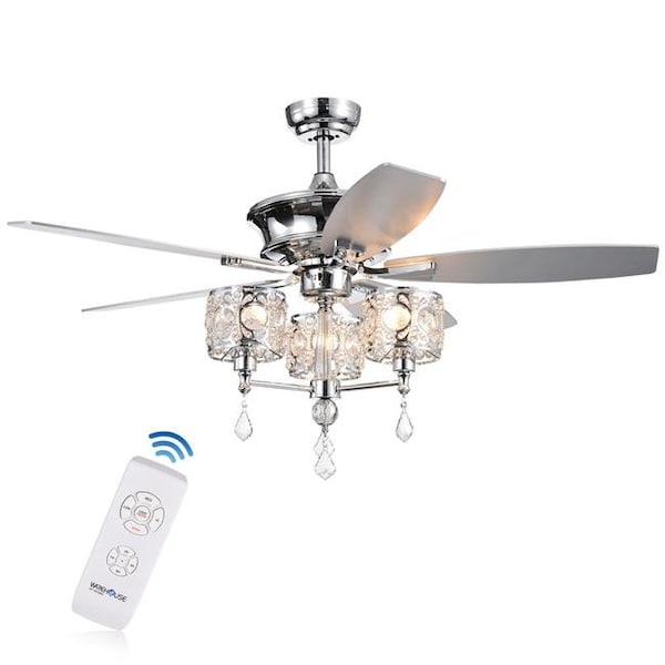 Warehouse Of Tiffany CFL-8329REMO-CH 52 in. Miramis 5-Blade Lighted Ceiling Fan with Crystal Chalice Chandelier; Silver Chrome CFL-8329REMO/CH - main